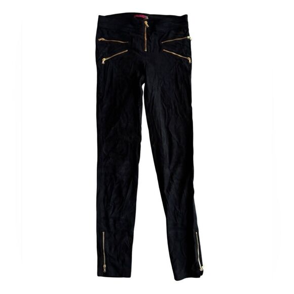 Alice + Olivia Women's Black Lamb Leather Suede Zipper Pants Size 8 - Picture 6 of 8